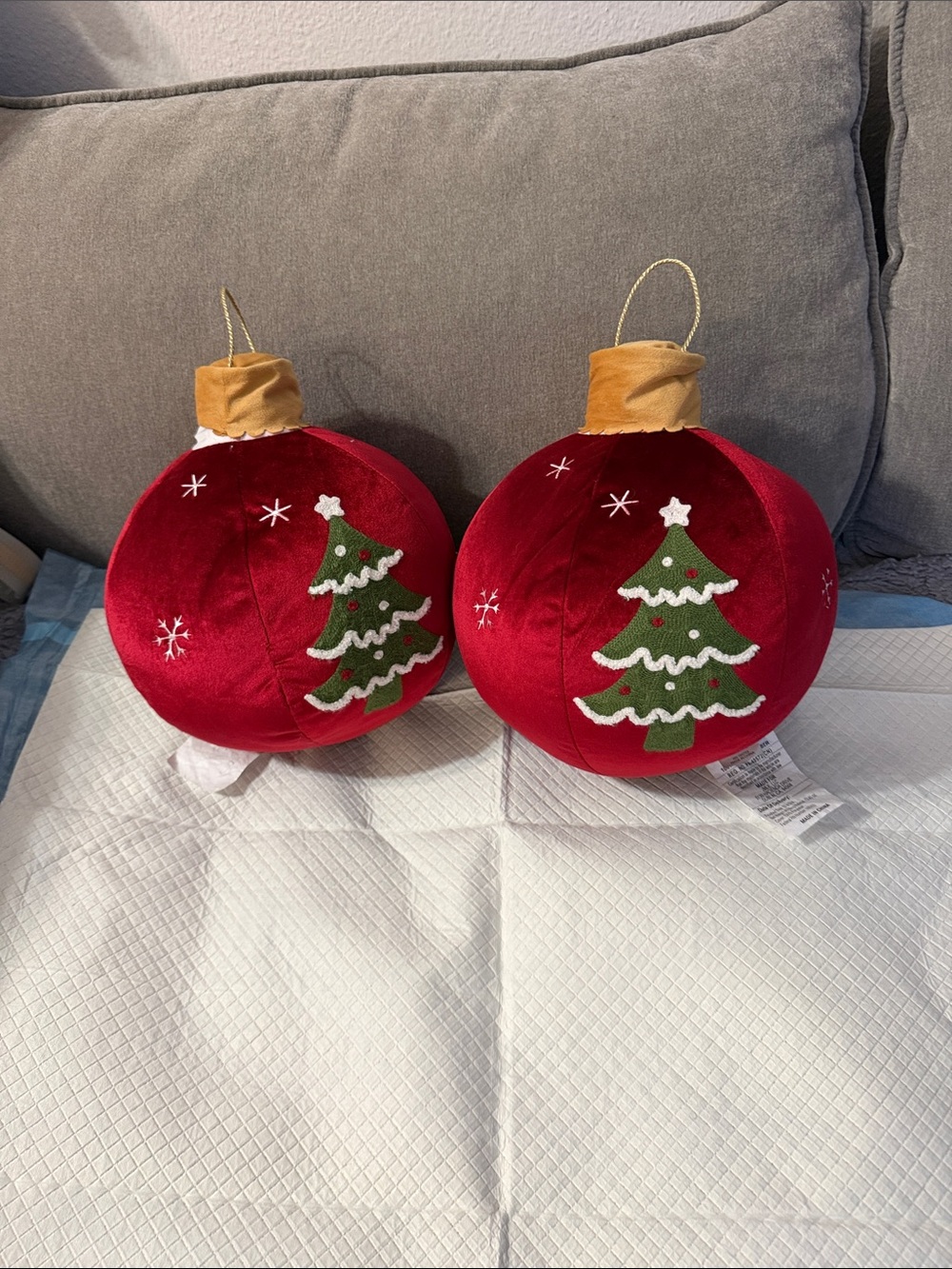 Holiday Velvet Christmas Ornament Pillows - Red
